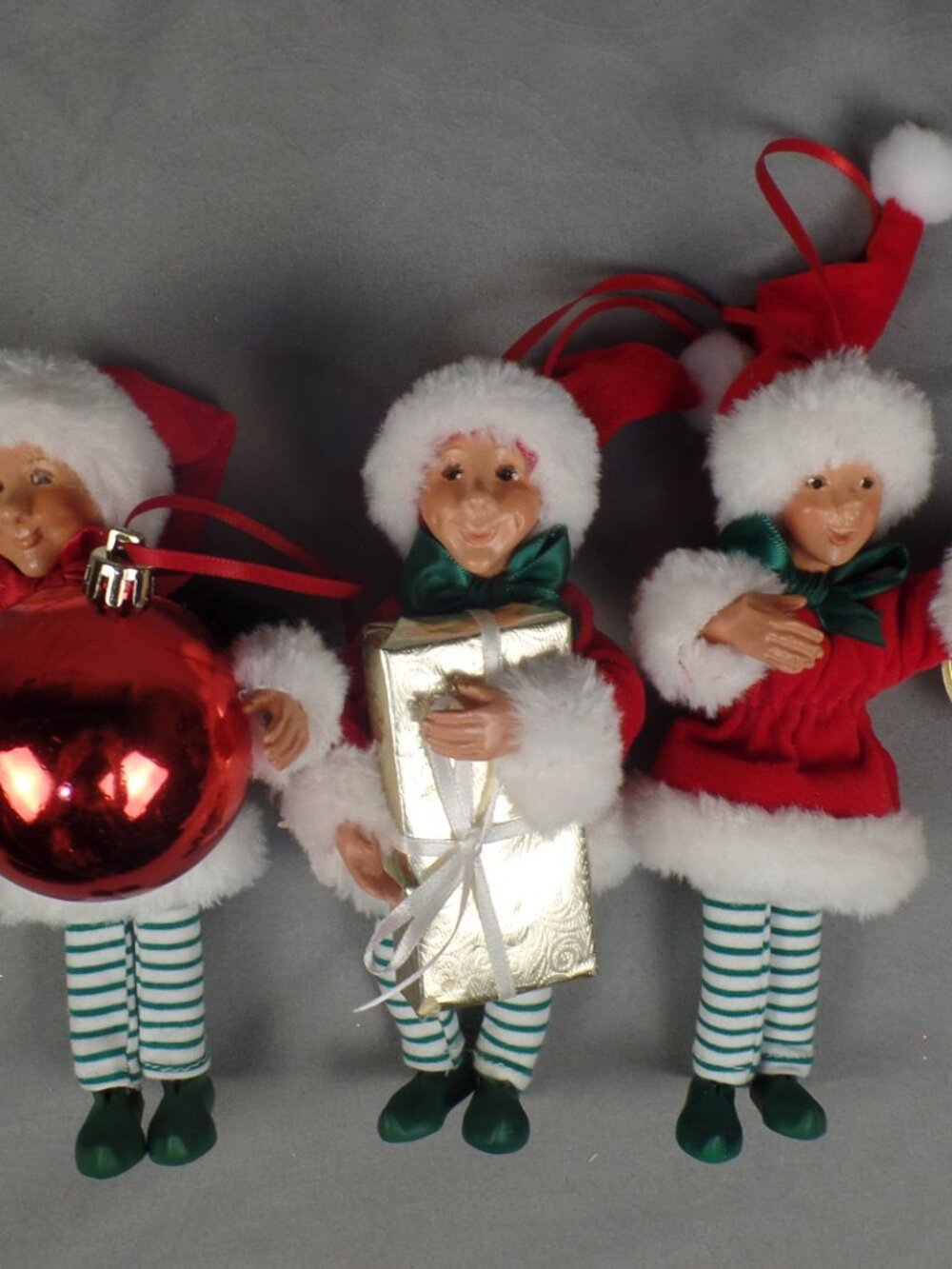 Byers Choice Kindle Elf Ornaments Lot of 3 Jingle Bell Christmas Present 7"